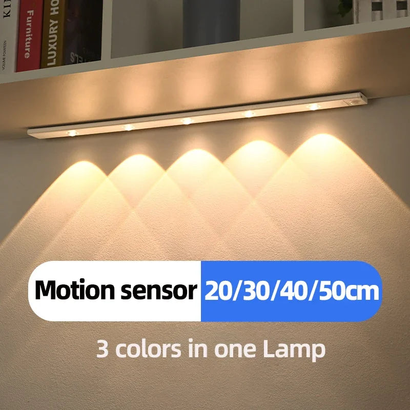 Lumière LED Blanche/Noire pour Armoire Rechargeable par USB Capteur de Mouvement pour Cuisine Garde-Robe Éclairage d'Armoire 20cm/30cm/40cm/50cm